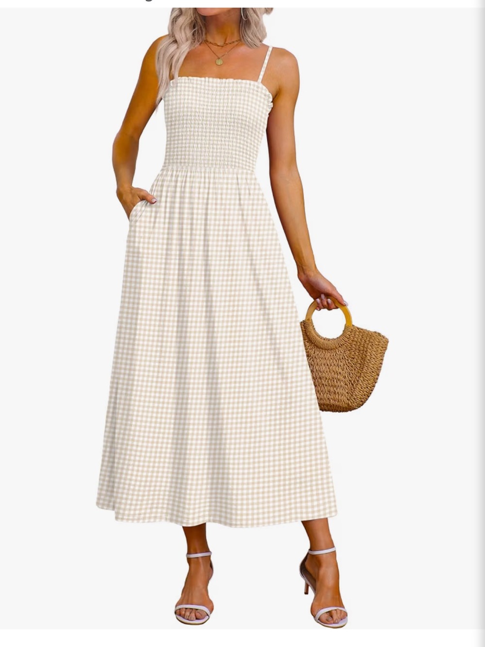 Brand new white and tan gingham dress